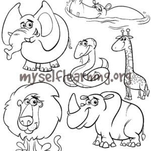 Cute 6 Animals Coloring Sheet | Instant Download