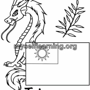 Taiwan Flag Educational Coloring Sheet | Instant Download